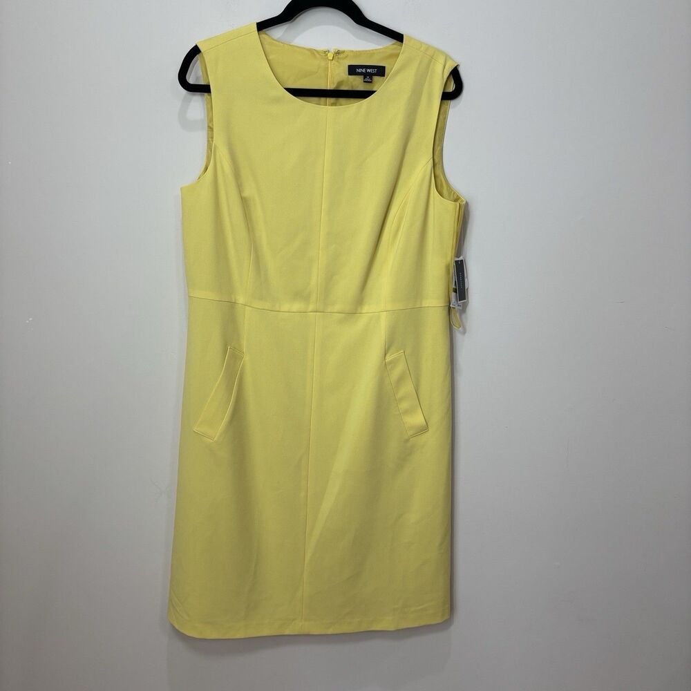 Nine West NWT Women Pastel Yellow Sleeveless Dress Shift 14 Career Professional